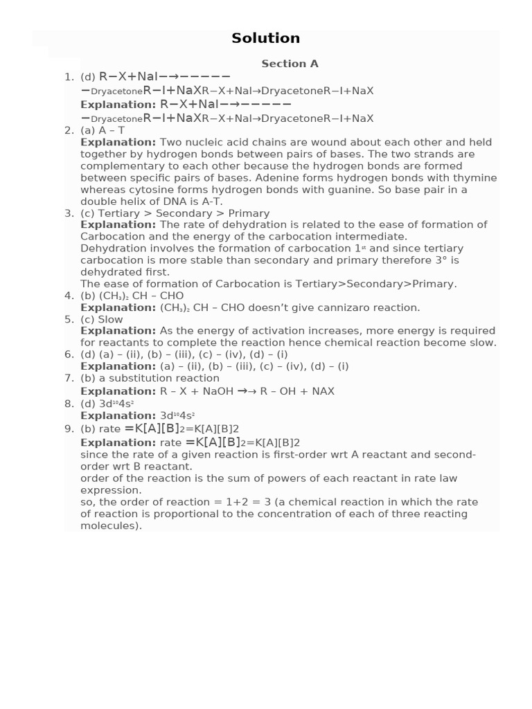 Class 12th First Terms Answer Key Chemistry | PDF | Coordination ...