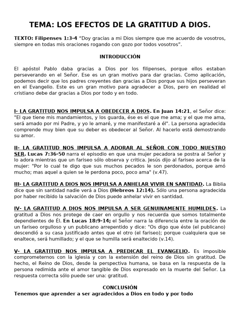 Efectos De La Gratitud A Dios Pdf Dios Gratitud
