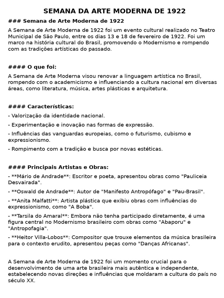 Semana Da Arte Moderna de 1922 | PDF | Movimentos artísticos | Movimentos