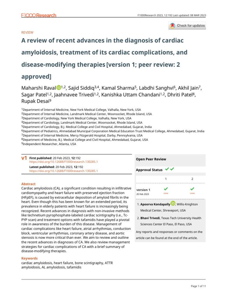 A review of recent advances in the diagnosis of cardiac amyloidosis