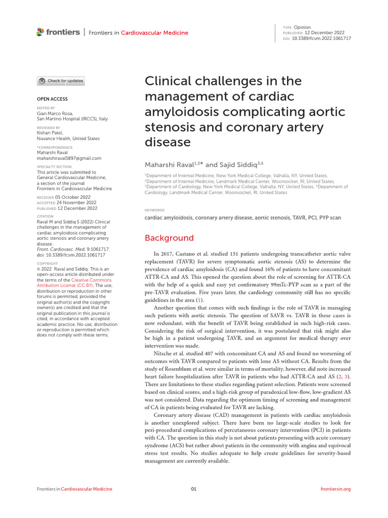 Clinical Challenges in The Management of Cardiac Amyloidosis ...