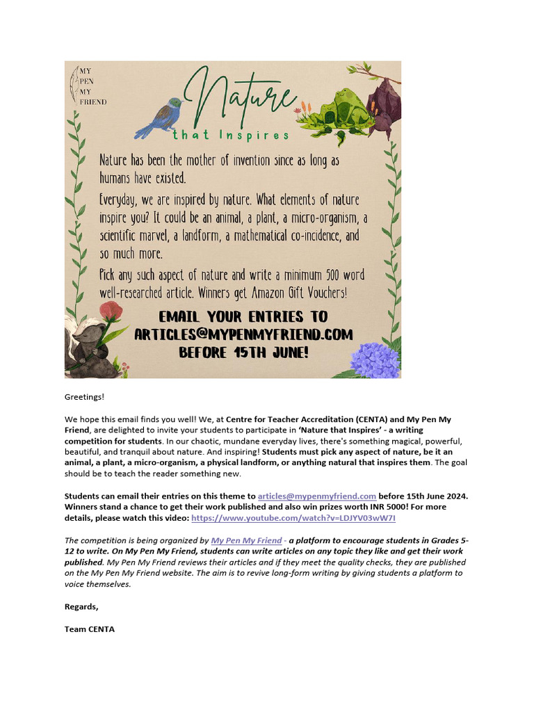 Nature Writing Competition for Students | PDF