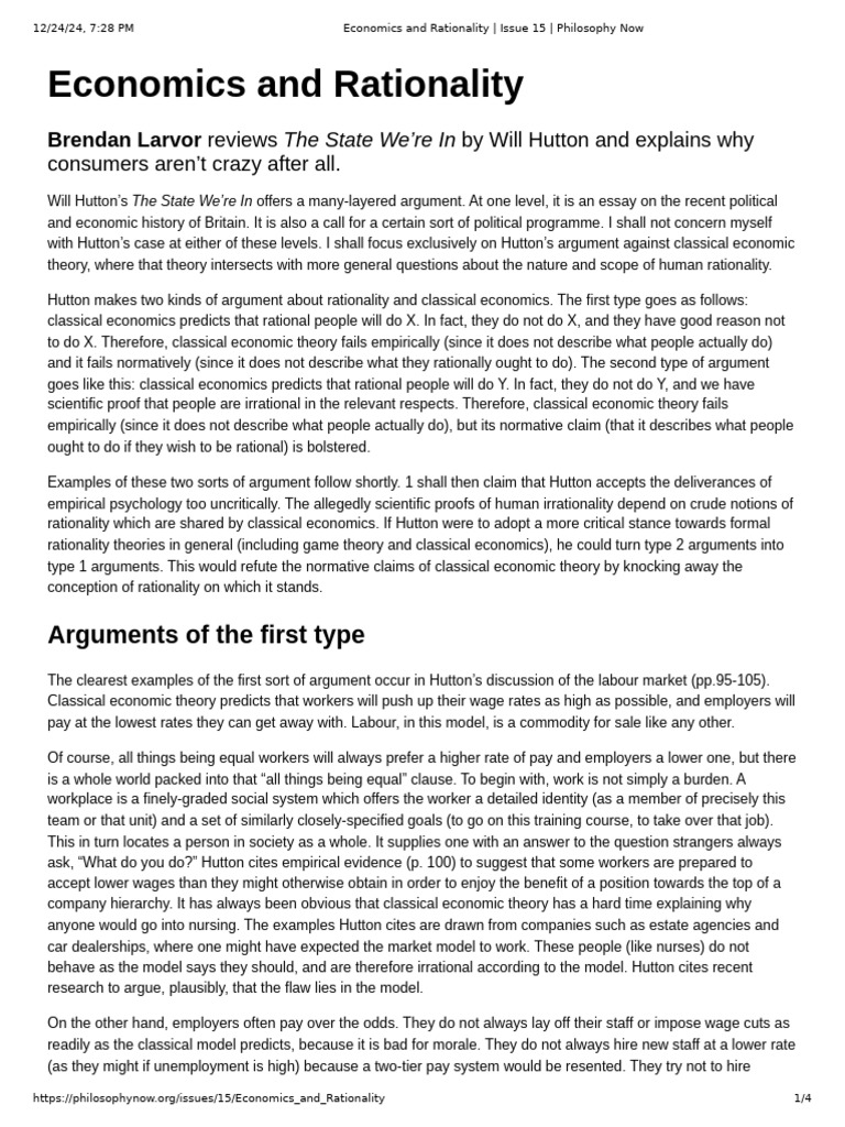 Economics and Rationality - Issue 15 - Philosophy Now | PDF ...
