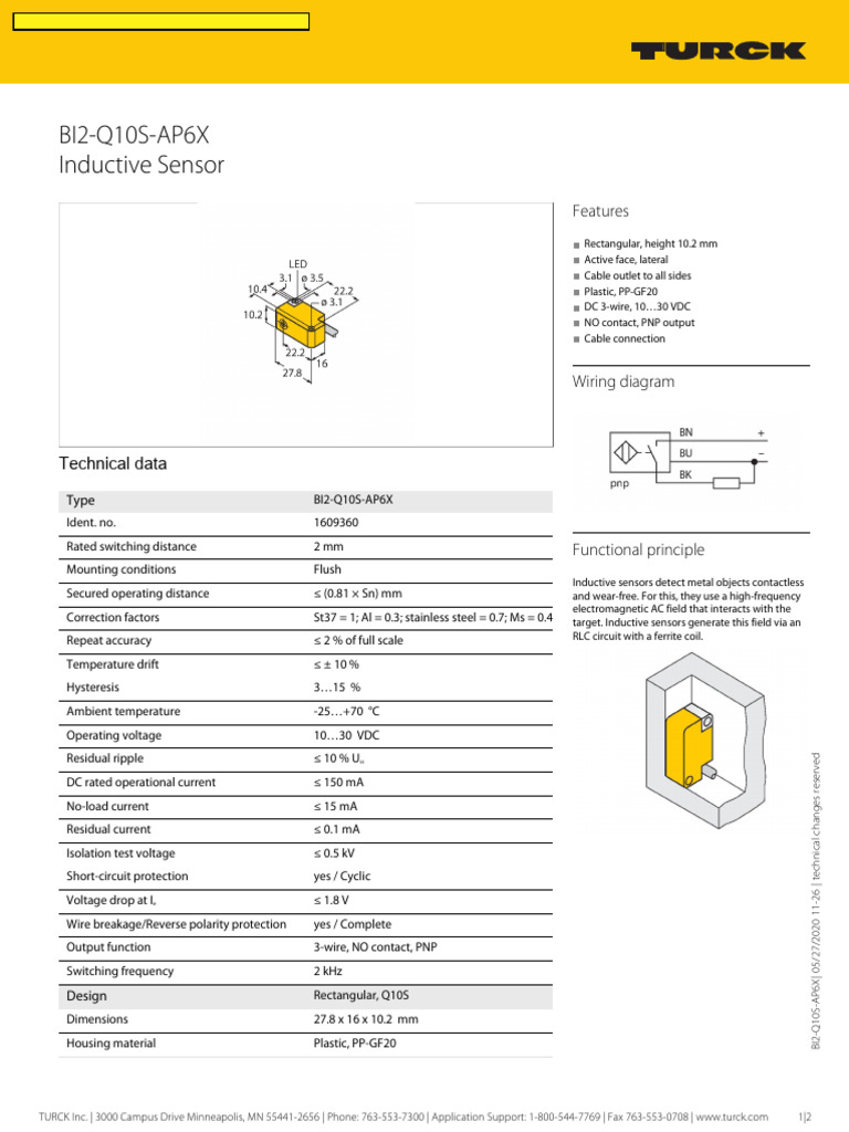 Sensor Indictivo BI2 Q10S AP6X | PDF | Inductor | Electricity