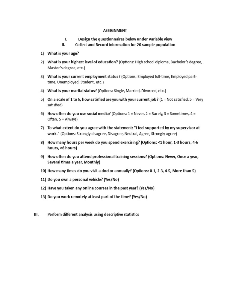 Questionnaire Design and Analysis Guide | PDF