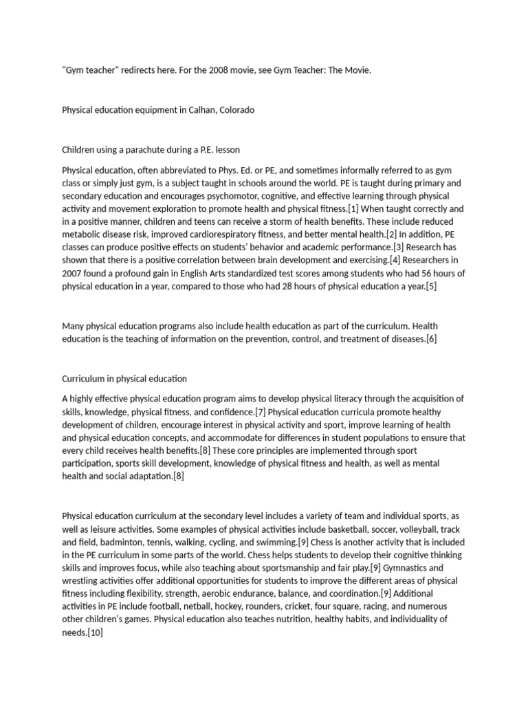 Physical Education Curriculum Overview | PDF | Physical Education