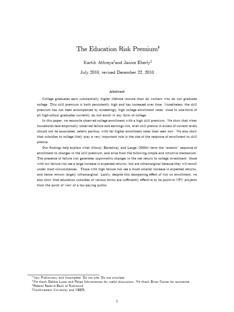355 The Education Risk Premium | PDF | Risk | Insurance