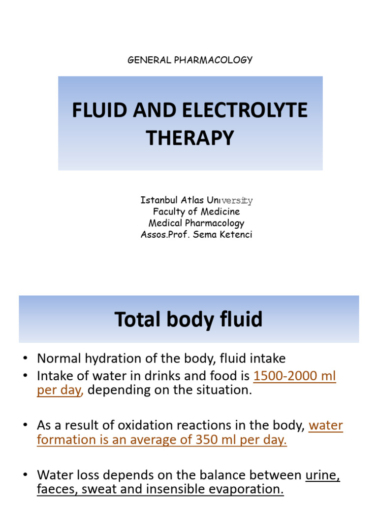Fluid and Electrolyte Therapy Overview | PDF | Dehydration | Saline ...