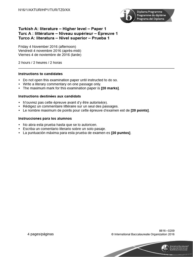 Turkish A Literature Paper 1 HL | PDF