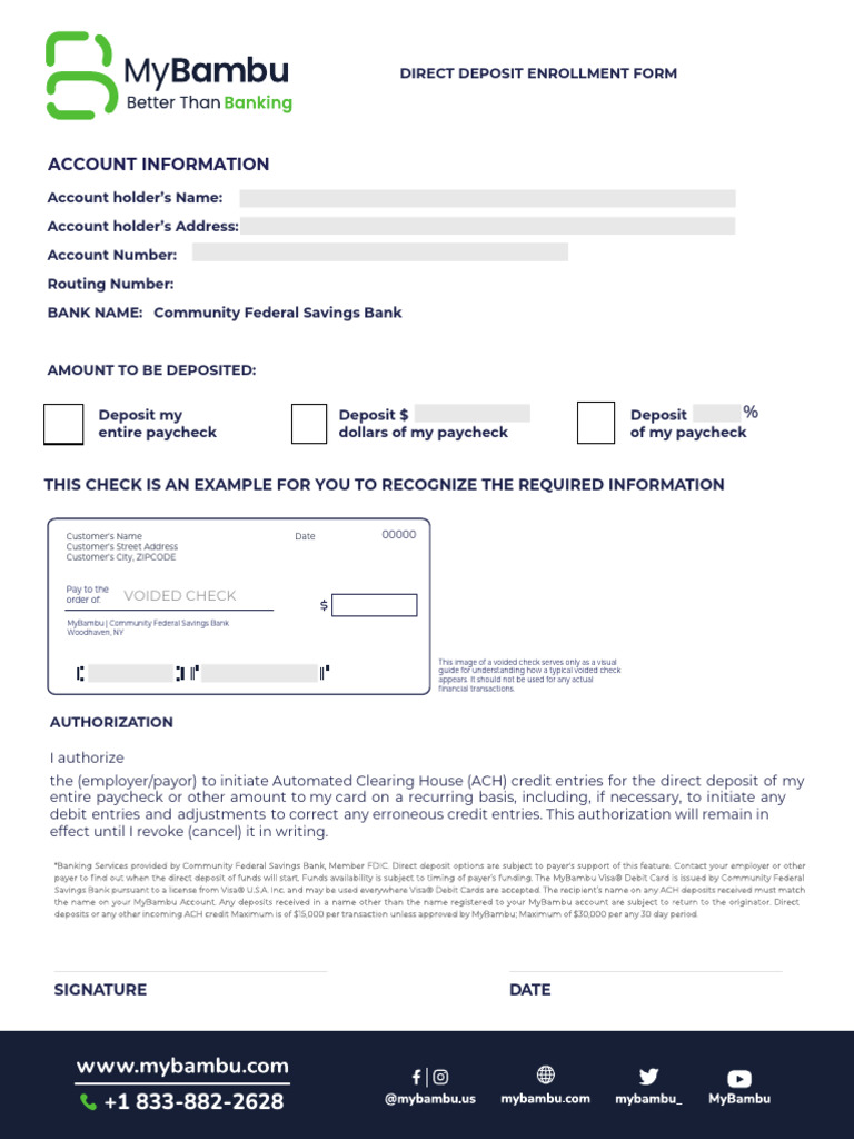 Community Bank Direct Deposit Form | PDF | Cheque | Banks