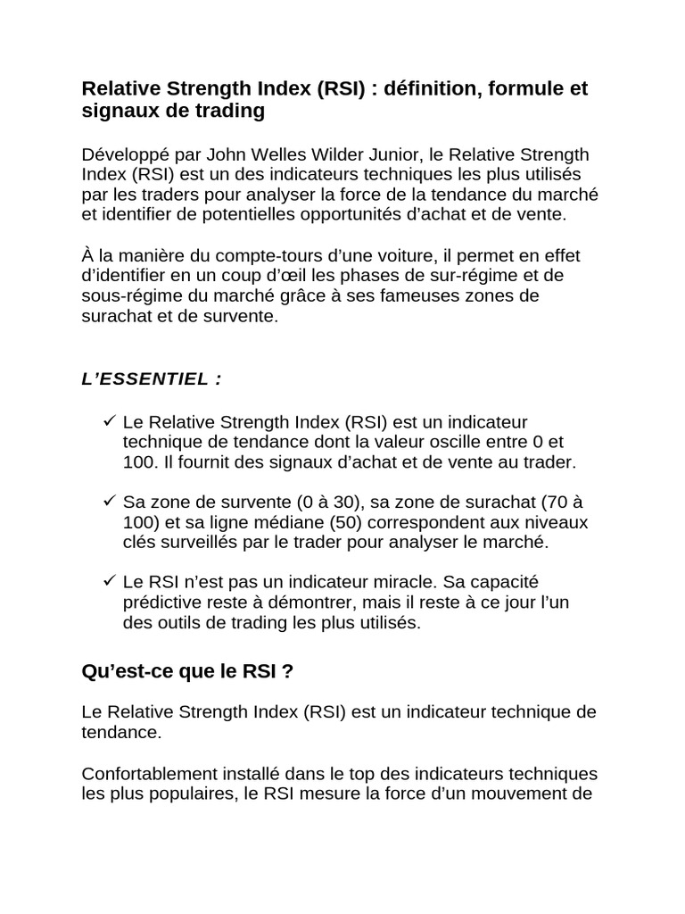 Relative Strength Index (RSI) Définition, Formule Et Signaux de Trading ...