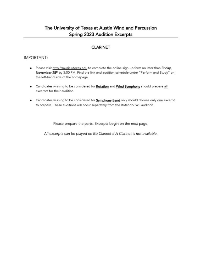 Clarinet Audition Excerpts | PDF