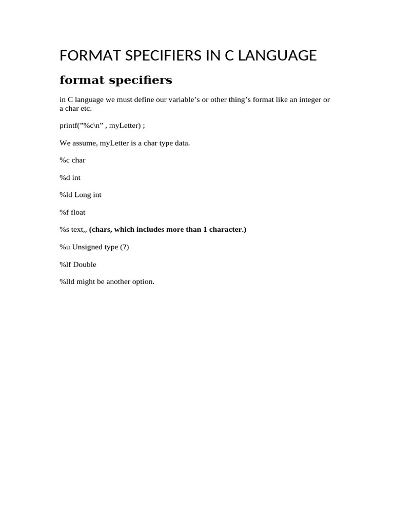 Format Specifiers in c Language | PDF