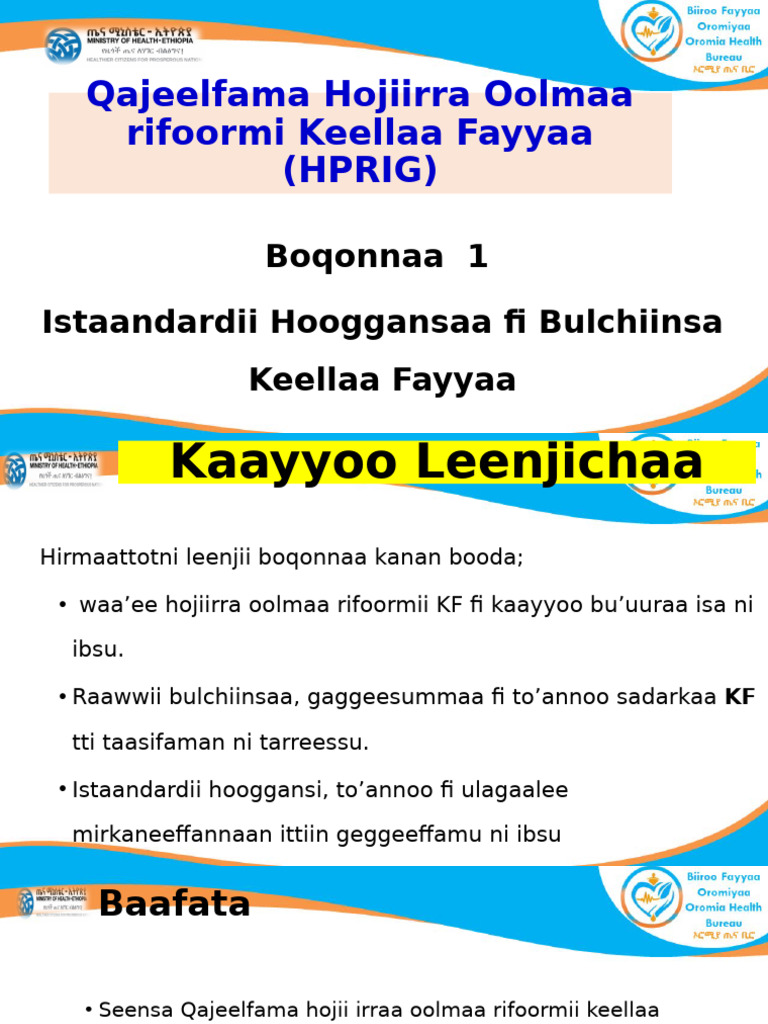 Boqonna 1 Bulchiinsa Fi Hoggaansaa Kellaa Fayyaa Translated PDF