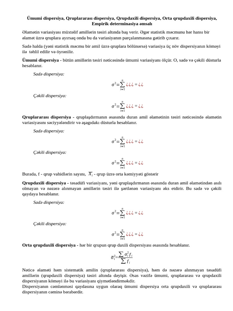 Dispersiya Determinasiya Əmsalı | PDF