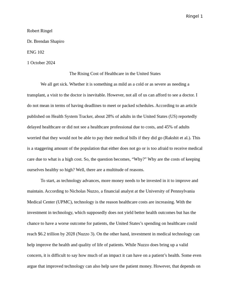 Rising Cost of Healthcare Second Draft | PDF | Health Care | Medicine