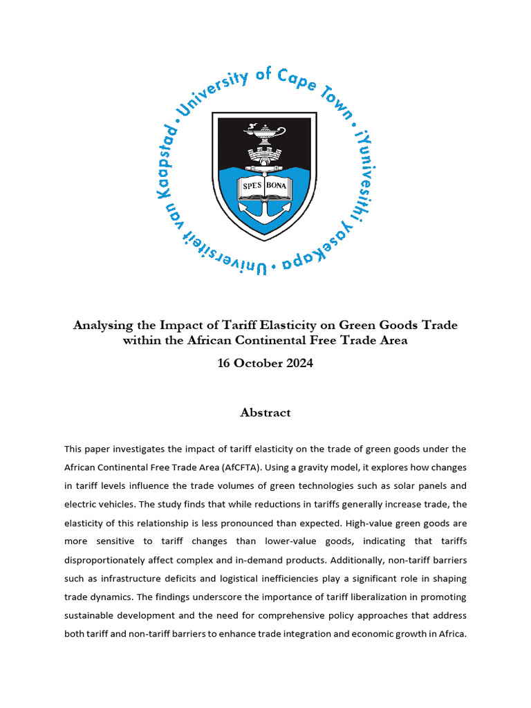 Analysing The Impact of Tariff Elasticity On Green Goods Trade Within ...