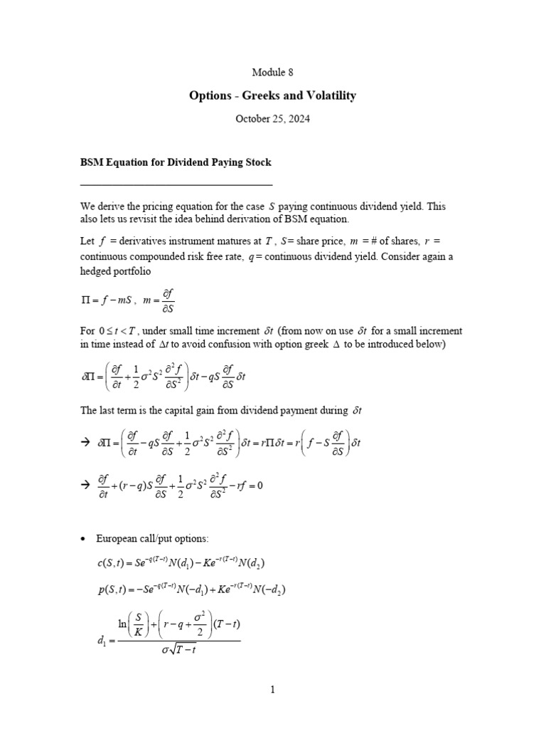 BSM Options Pricing and Greeks Analysis | PDF | Greeks (Finance) | Vix