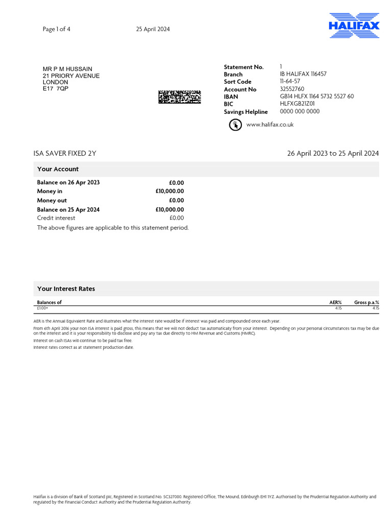 Halifax ISA Saver Statement 2024 | PDF | Cost Of Living | Cash