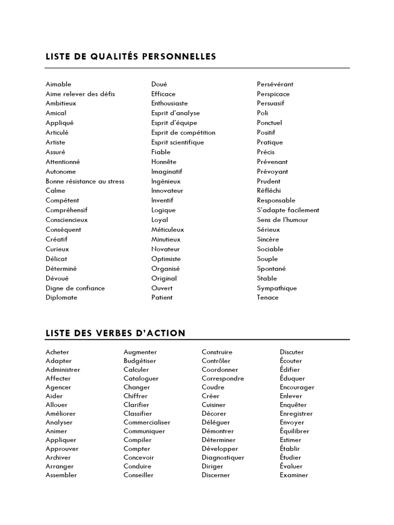 Liste Qualites | PDF