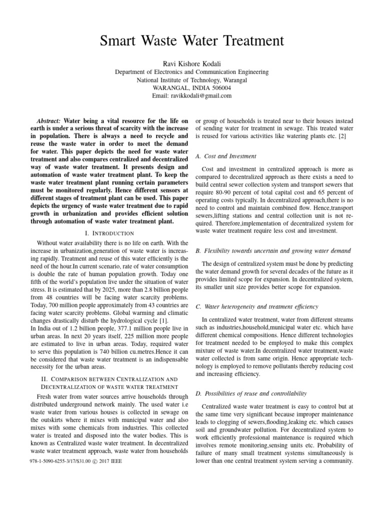 Smart Waste Water Treatment | PDF | Sewage Treatment | Water