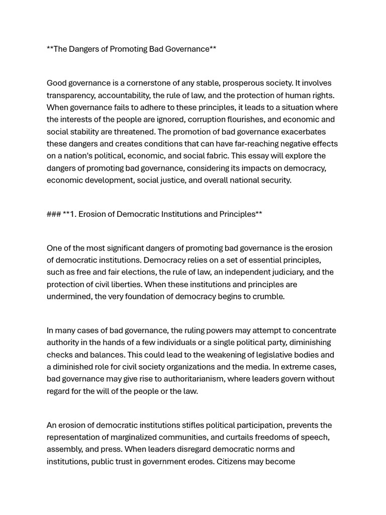 Dangers of Bad Governance Explained | PDF | Governance | Corruption
