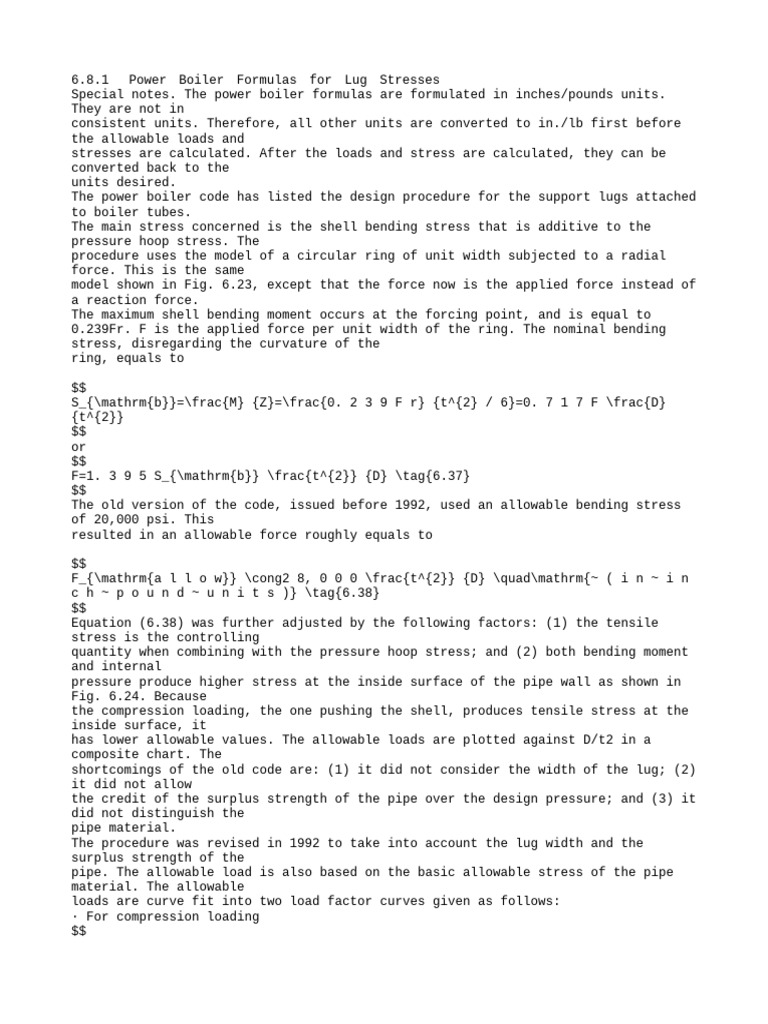 6.8.1 Power Boiler Formulas For Lug Stresses | PDF | Stress (Mechanics ...