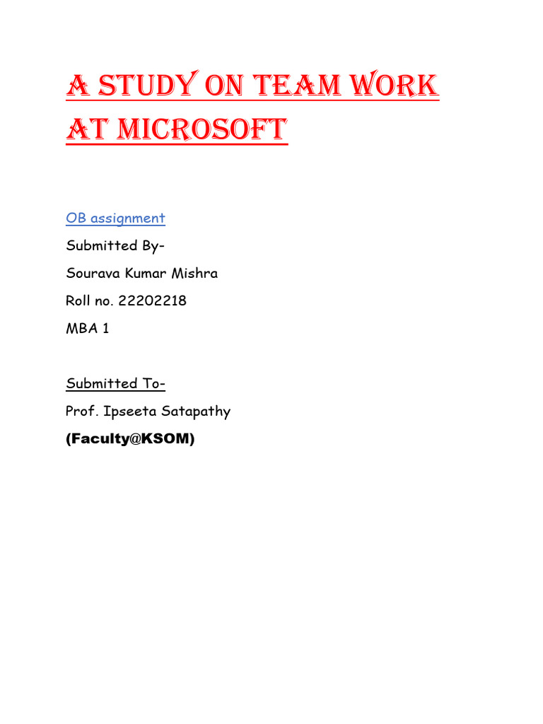 A Study On Team Work at Microsoft-OB Assignment 22202218 | PDF ...