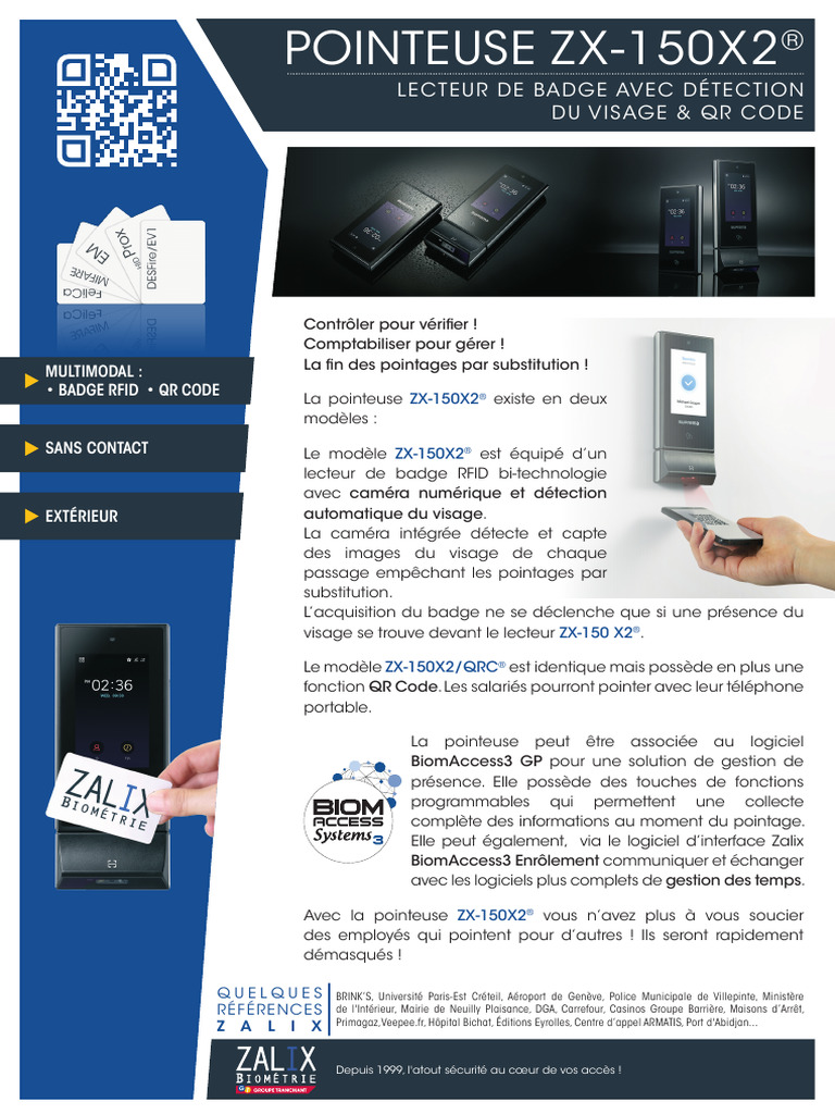 ZX-150X2-QRC Pointeuse Zalix | PDF | Technologie numérique ...
