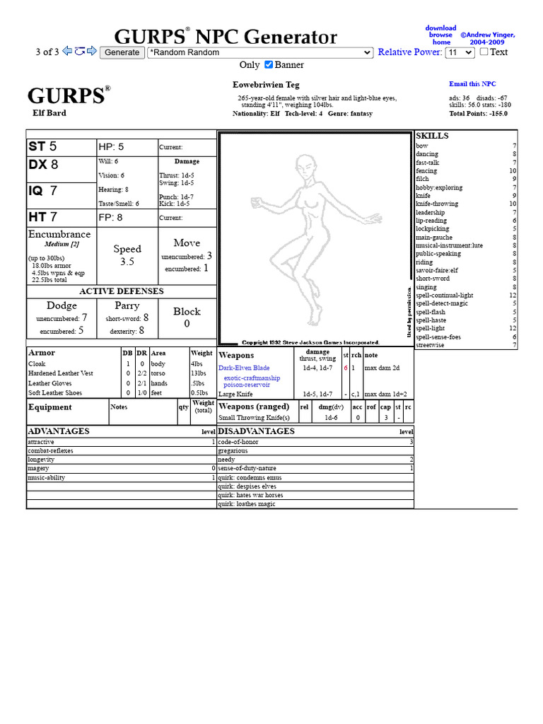 GURPS NPC Generator - Online Version | PDF