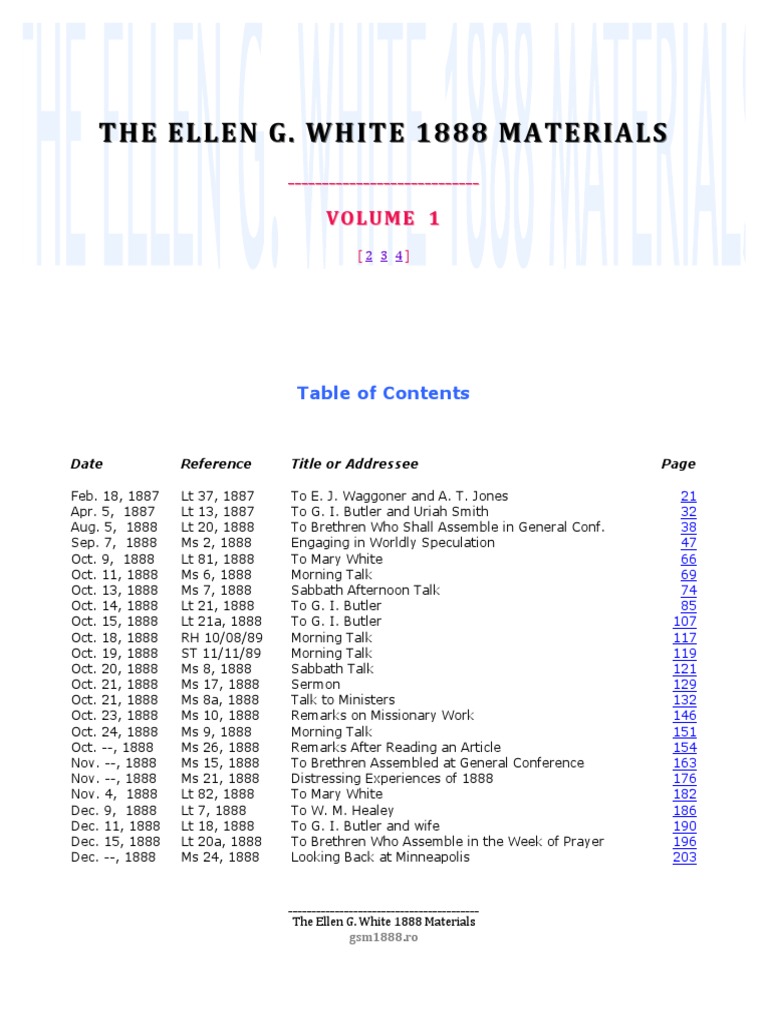 Ellen G. White 1888 Materials Collection | PDF