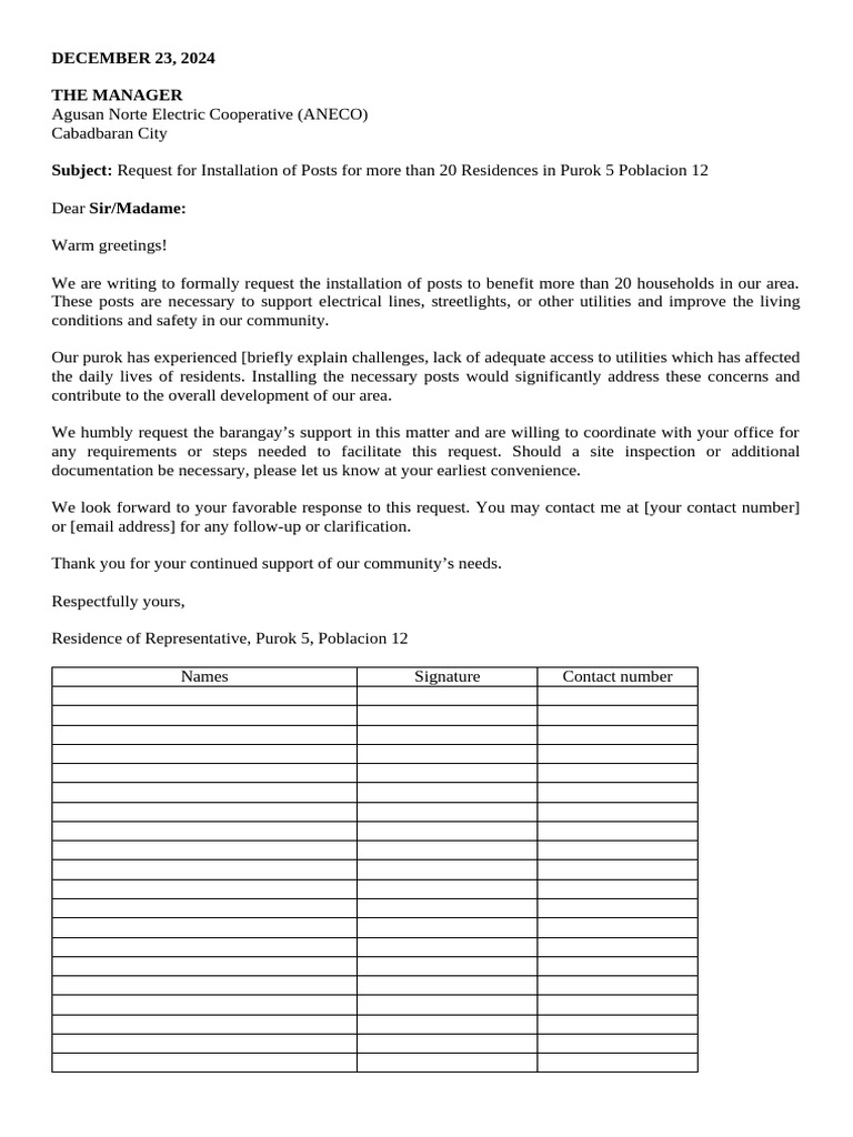 Request for Electric Posts Installation | PDF