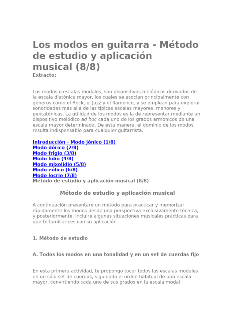 Modos en La Guitarra | PDF | Escala (música) | Modo (música)