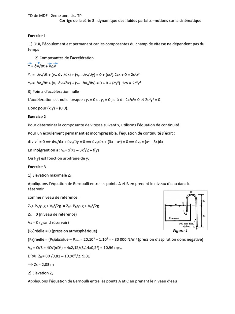 Corrigé TD dynamique des fluides 2ème année | PDF | Physique | Liquides