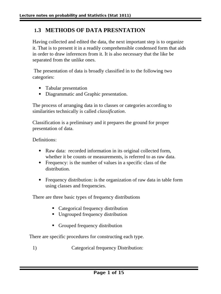 Data Presentation in Statistics 1011 | PDF | Histogram | Probability ...