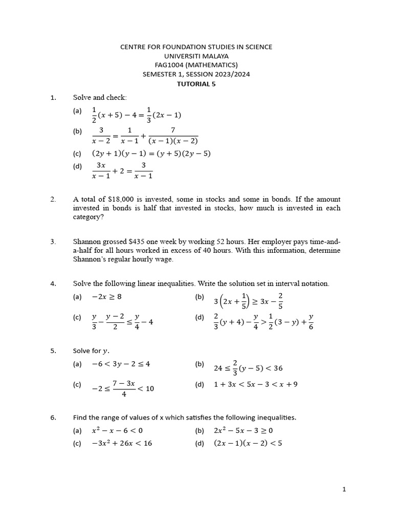 Questions - Tutorial 5 | PDF | Inequality (Mathematics) | Linear Regression