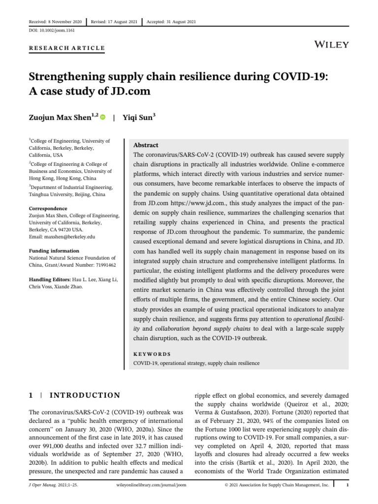 Strengthening Supply Chain Resilience During COVID-19 | PDF | Supply ...