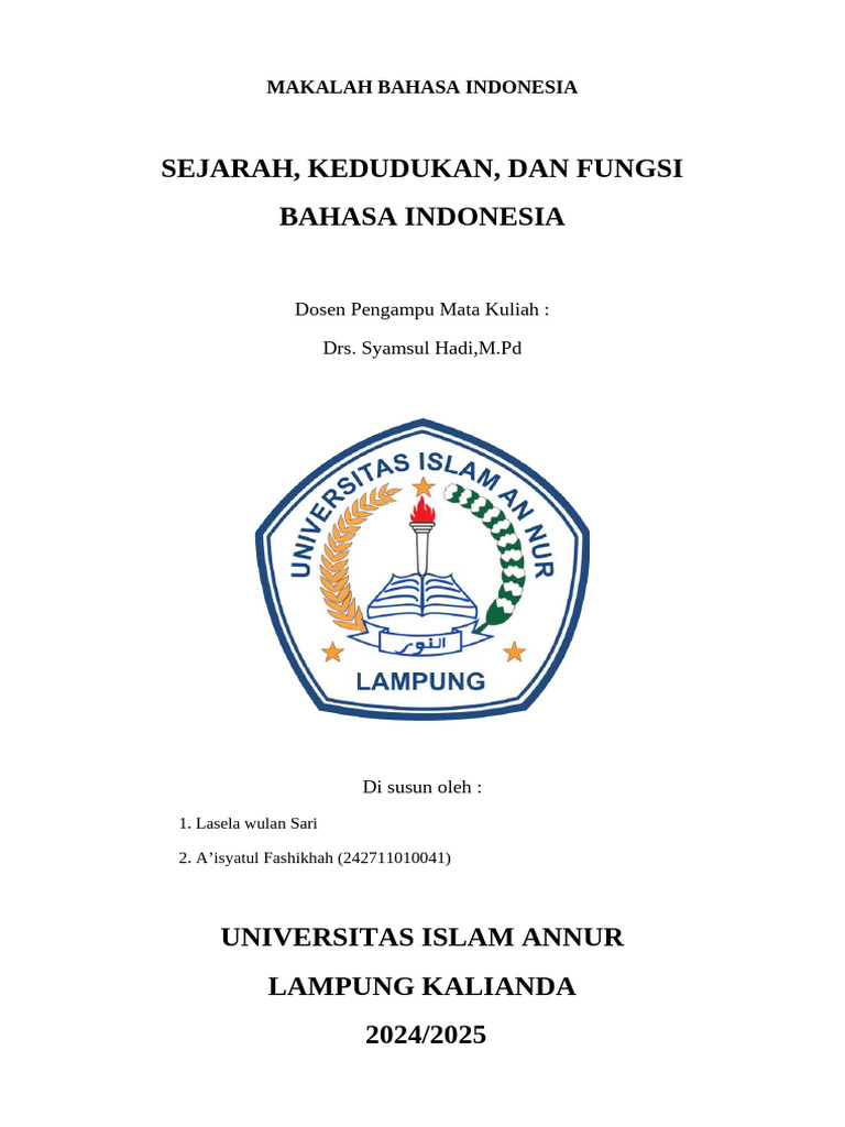 Sejarah dan Fungsi Bahasa Indonesia | PDF