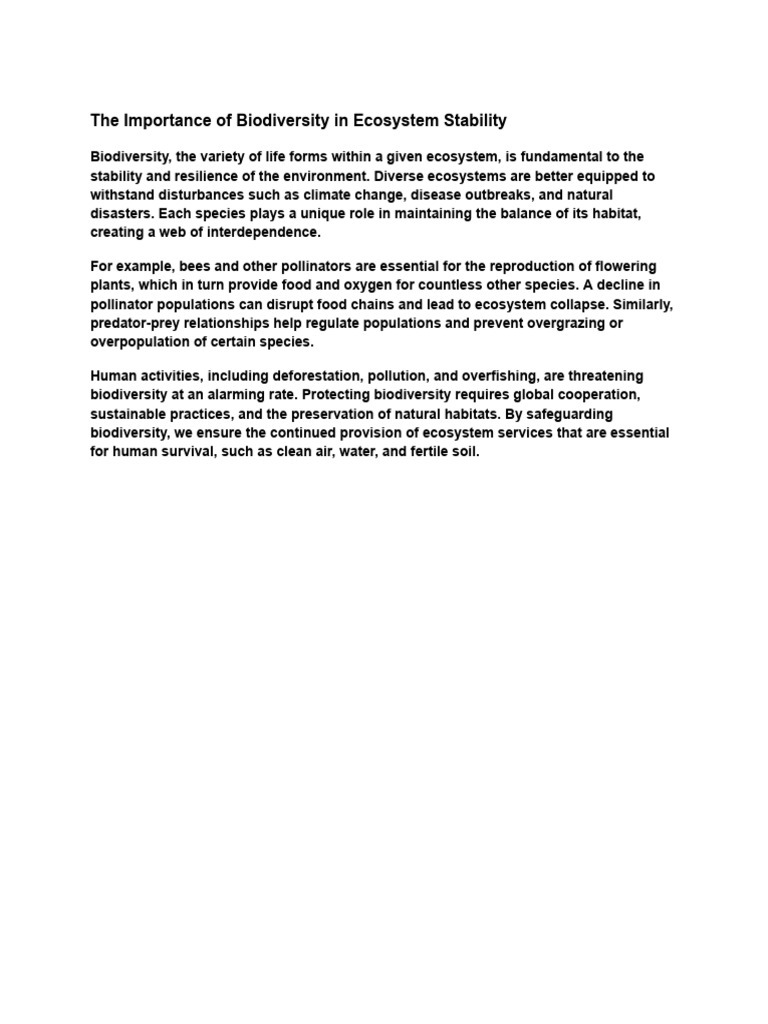 The Importance of Biodiversity in Ecosystem Stability | PDF