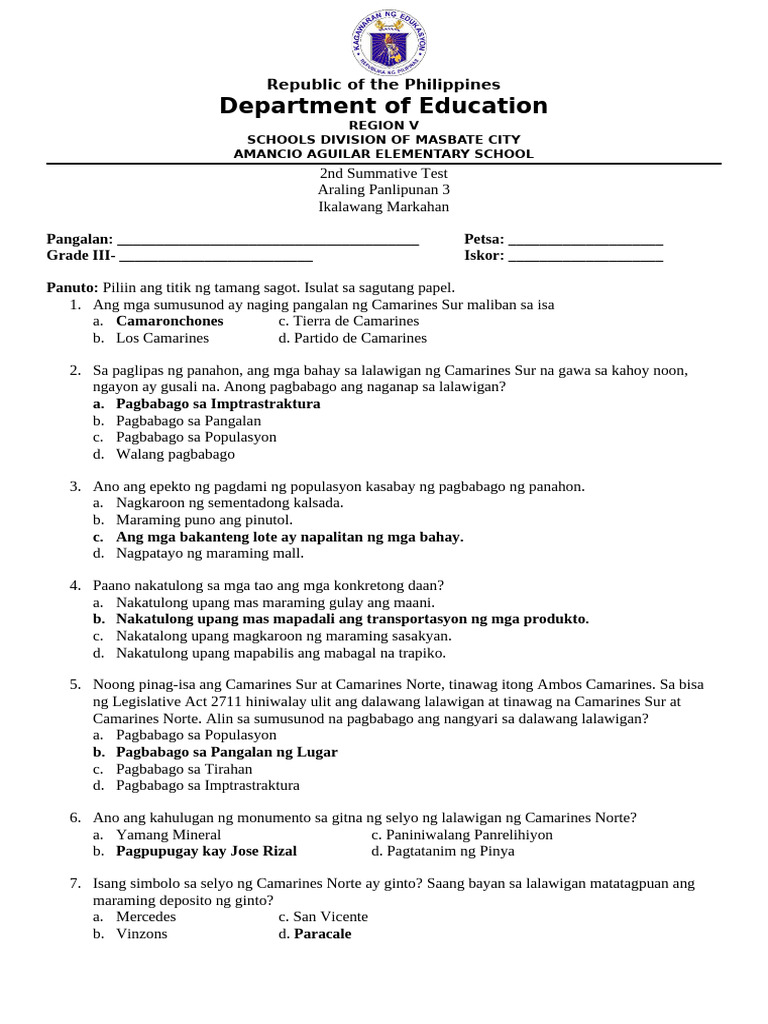 2ND Summative Test AP | PDF