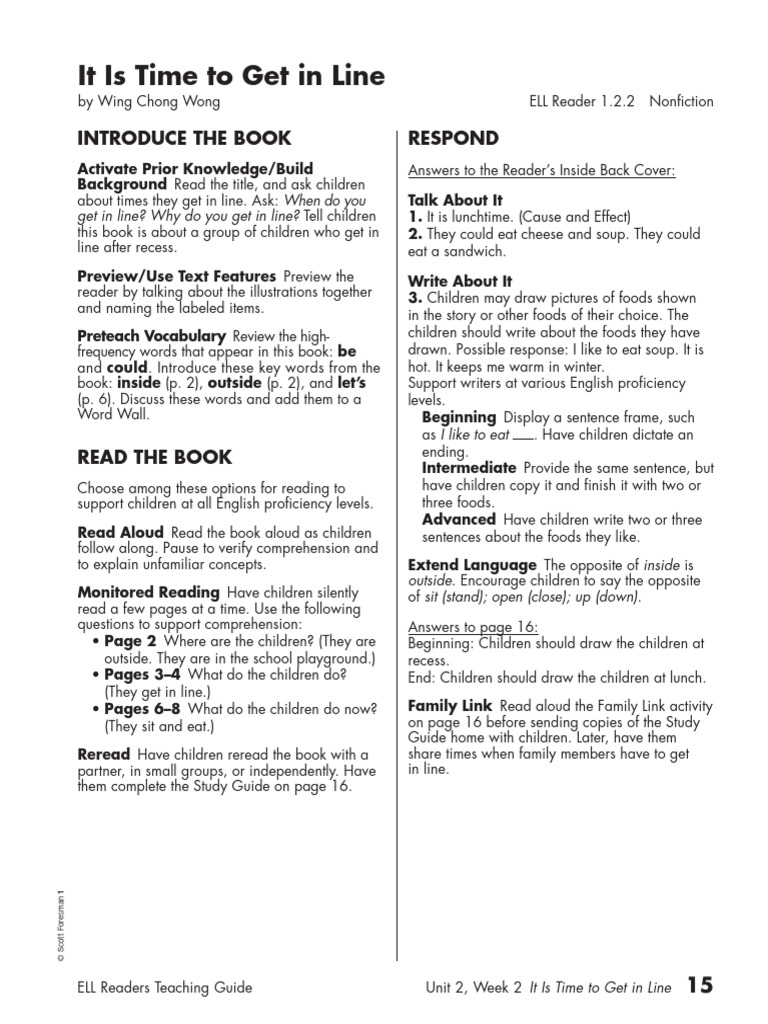 It Is Time To Get in Line (Nonfiction) - Teacher's Guide | PDF ...