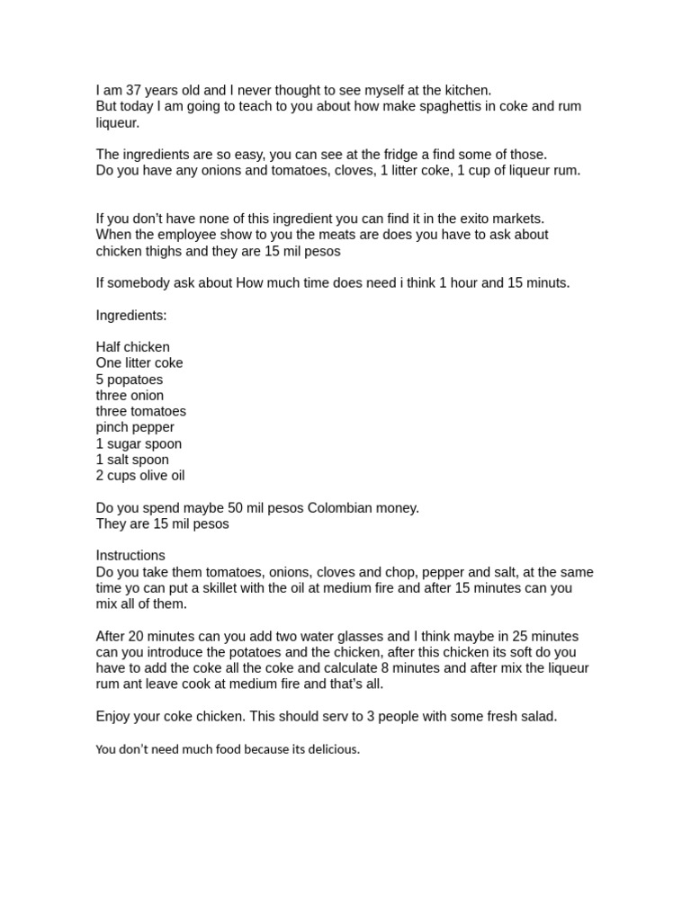 Spaghetti with Coke and Rum Recipe | PDF