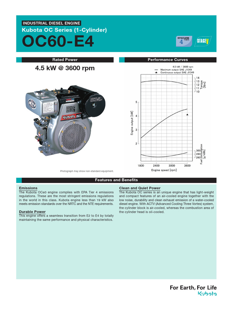 Kubota OC60-E4 Diesel Engine Specs | PDF | Engines | Diesel Engine