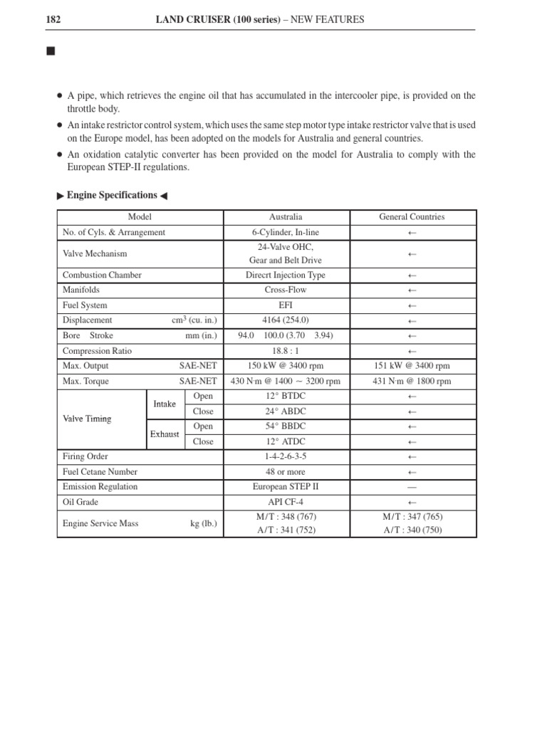 Land Cruiser 100 Series Engine Features | PDF | Engines | Fuel Injection