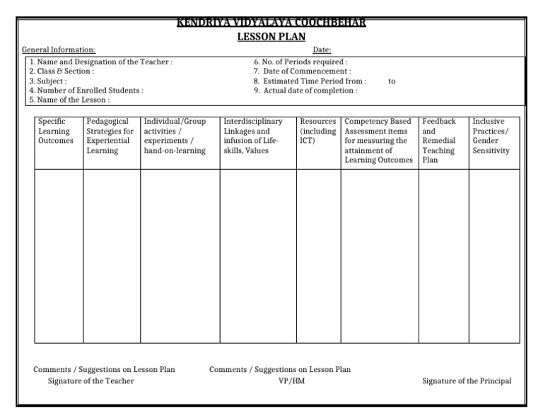 Coochbehar KV Lesson Plan Template | PDF