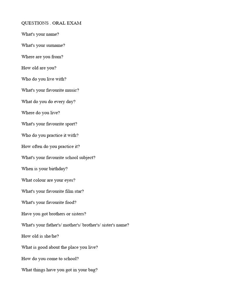 English Oral Exam Questions Guide | PDF
