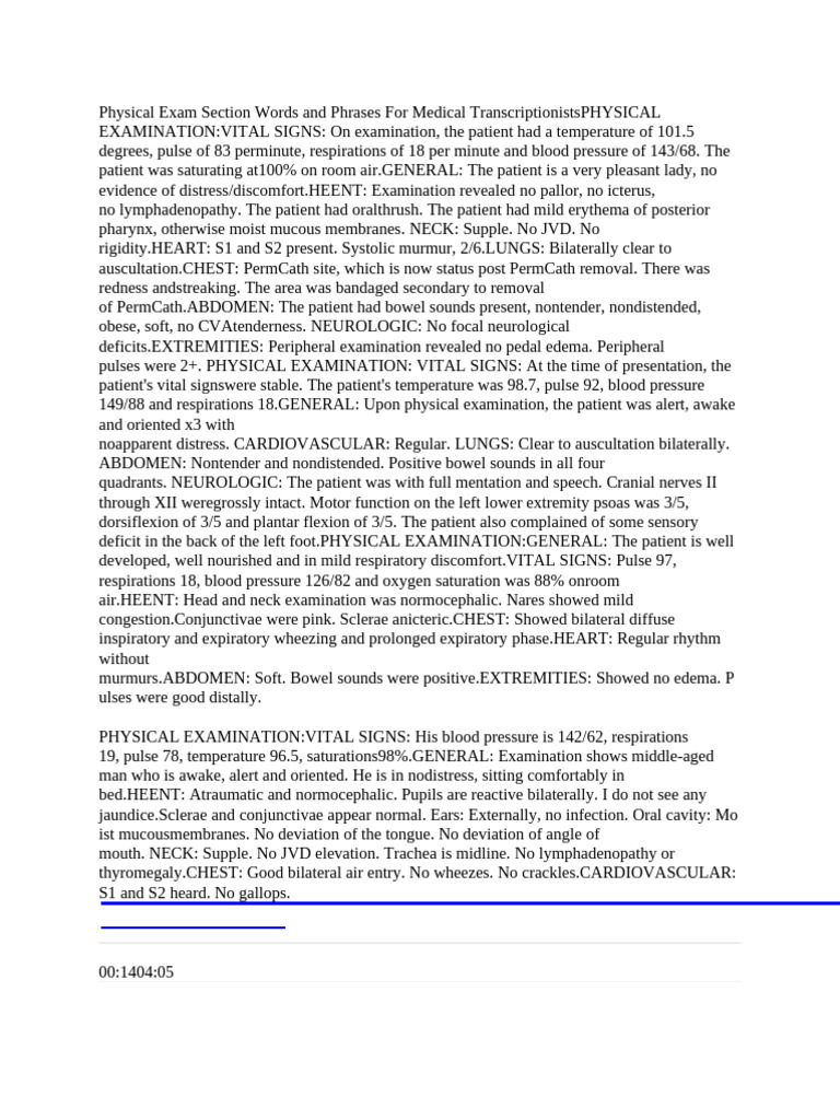 Medical Transcription Physical Exam Terms | PDF | Anatomical Terms Of ...