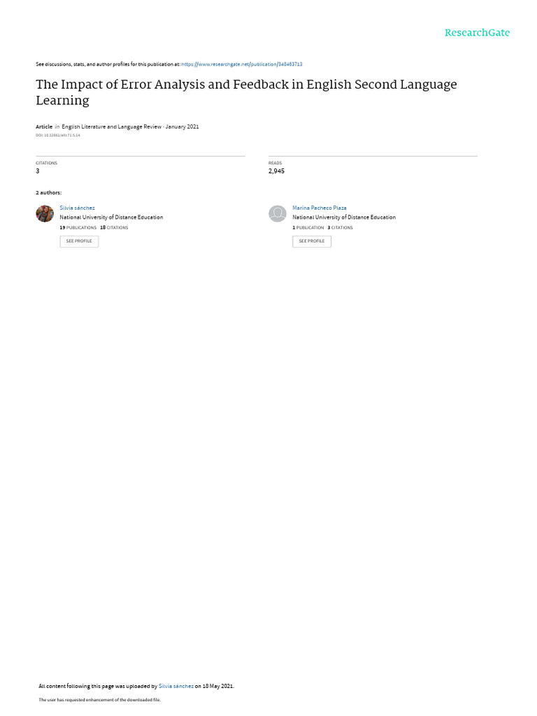 Error Analysis in ESL Learning Feedback | PDF | Second Language ...