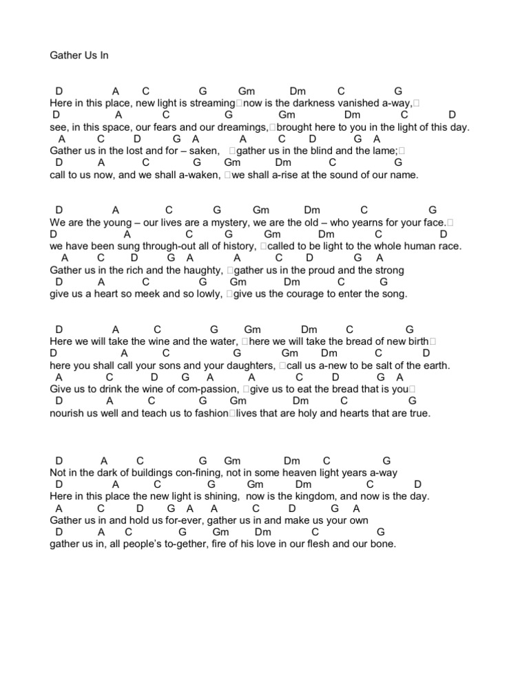 Gather Us in Chords Lyrics Key of D
