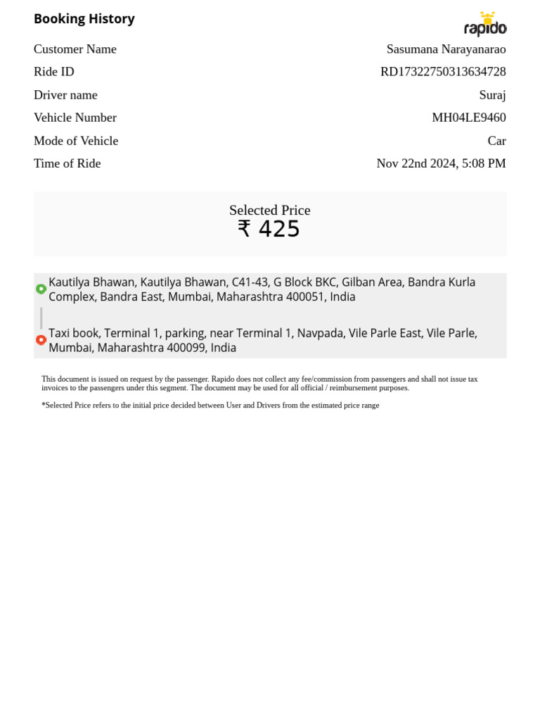 Ride Receipt for Reimbursement | PDF